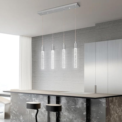 Kitchen Island Lighting Modern Light Fixture Chrome Pendant Light Dimmable LED Chrome Finish Mini Crystal Pendant Lights for Dining Room Living Room（4-Light）
