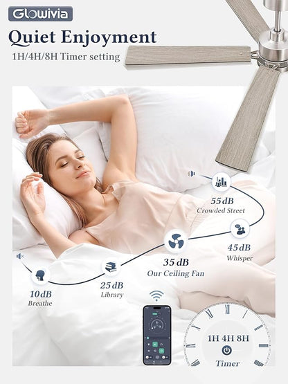 60 Inch Ceiling Fan with Lights and Remote, Smart APP Control, Dimmable with All-Setting Memory, Quiet DC Motor Reversible Blades, Damp Rated Modern Ceiling Fan for Bedroom Patio Living Room