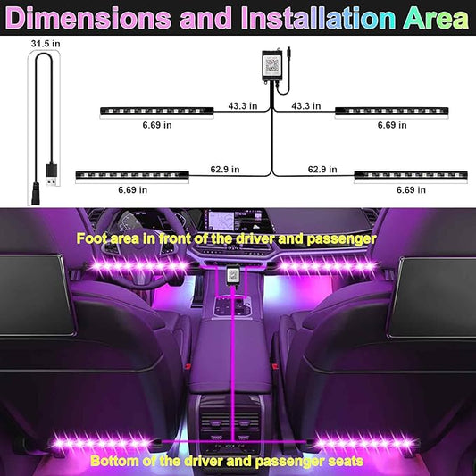 BFXM Car Interior Lights, 5V LED Strip Lights with USB Adapter, Ambient Lighting Car Accessories, App & Remote Control Music Sync Color Change Lights for Truck Car Decor (36LED Beads) -2 Set