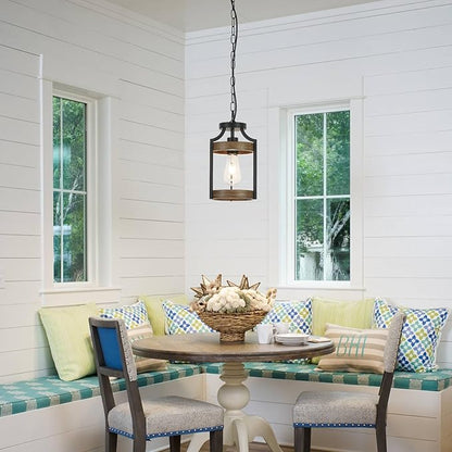 Farmhouse Pendant Light, Rustic Wood Metal Light Fixtures with Adjustable Hanging Chain, Small Pendant Lighting for Kitchen Island, Dining Room, Entryway, Cafe & Bar, 3 Pack
