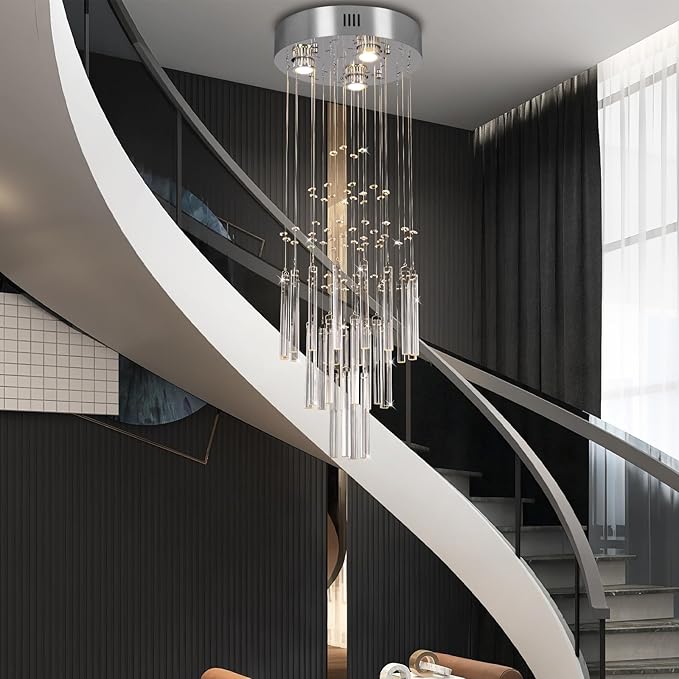 FRIXCHUR 11.8" Modern Crystal Chandelier 33.5" High Ceiling Chandeliers Small Bathroom Chandelier for Entryway Hallway Foyer Staircase