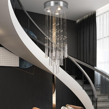 FRIXCHUR 11.8" Modern Crystal Chandelier 33.5" High Ceiling Chandeliers Small Bathroom Chandelier for Entryway Hallway Foyer Staircase