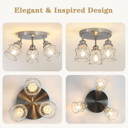 Kitchen Light Fixtures - 3-Lights Multi-Directional Ceiling Lamp with E26 Base, Adjustable Flush Mount for Farmhouse Kitchen, Hallway, Dining Room, Entryway