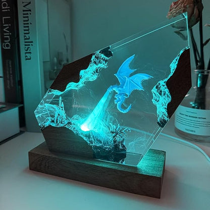 Epoxy Ice Dragon Resin Lamp, Handmade Resin Night Light with USB Port, Multi-Color LED Light, Ideal Bedroom Home Decor, Unique Birthday Holiday Gifts for Father Men Husband Boyfriend Him Her (6"x4")