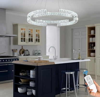 D24'' Modern Silver Crystal Ring Chandelier for Living Room Dinning Room Crystal Pendant Light Dimmable 3000k-6000k
