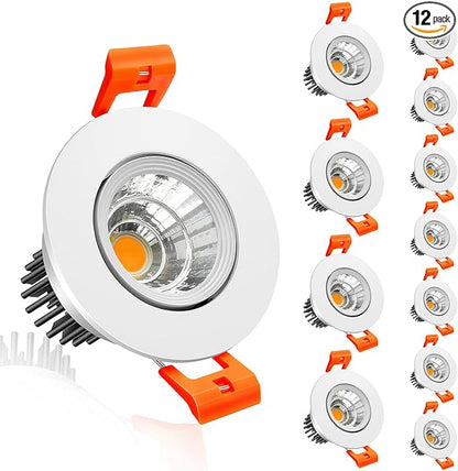 inShareplus 2 Inch LED Downlight, 3W Recessed Lighting COB Dimmable, 3000K Warm White, CRI80, Ceiling Lights with LED Driver, 12 Pack