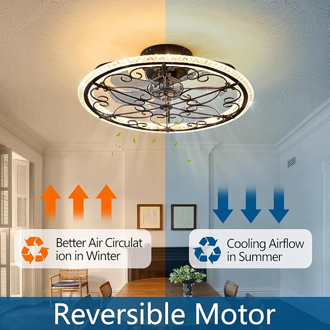 Caged Ceiling Fan with Lights Remote Control, 6 Speeds 3 Color Farmhouse Industrial Ceiling Fan with Light for Kitchen Bedroom Living Room