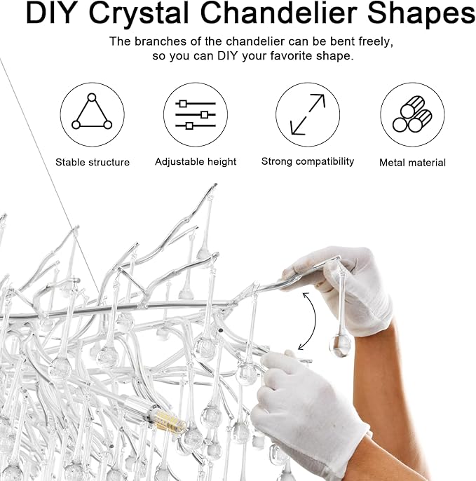 Chandeliers for Dining Room - 23.6" Modern Silver Crystal Chandelier, Round Tree Branch Raindrop Chandelier, Foyer Chandeliers for Entryway, Living Room,Bedrooms,Bathroom(Bulb not Included)