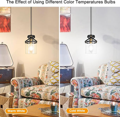 Modern Black and Gold Plug in Hanging Lamp - 16.4ft Adjustable Corded Pendant Light with 5.9" Clear Glass Shade - Kitchen Island & Sink Lighting for Farmhouse Living Room, Bedroom, Dining Room Fixture