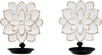 Farmhouse Candle Sconces Set of Two, Handcarved Wall Candle Holders Decorative, Flower Pattern, Distressed Finish Rustic Candle Holder Wall Decor for Living Room, Hallway