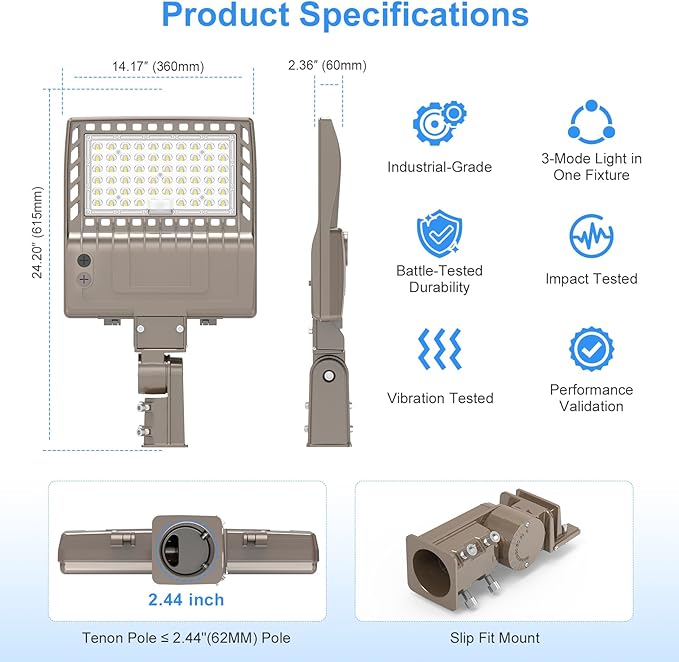 LED Parking Lot Lights 240W 33600LM LED Shoebox Pole Lights Fixture (800W HID/HPS Replacement) 5000K IP65 AC100-277V UL Listed Outdoor Area Street Security Lighting for Stadium Roadways