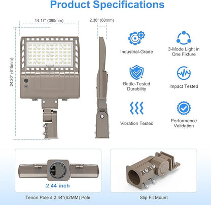 LED Parking Lot Lights 240W 33600LM LED Shoebox Pole Lights Fixture (800W HID/HPS Replacement) 5000K IP65 AC100-277V UL Listed Outdoor Area Street Security Lighting for Stadium Roadways