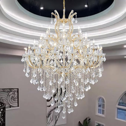 Large Gold Chandelier Light Fixtures - 36 Lights, 4 Layers Modern Crystal Chandeliers for Hotel, Lobby, Foyer, Entrance Hall, Staircase