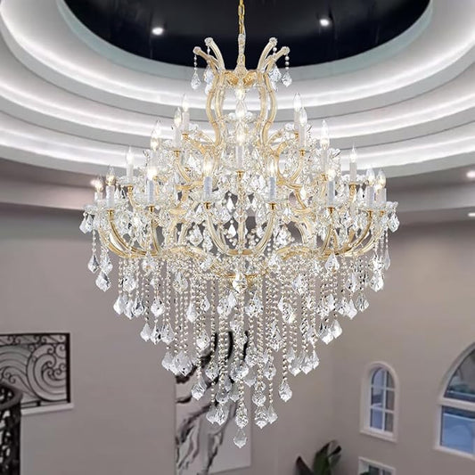 Large Gold Chandelier Light Fixtures - 36 Lights, 4 Layers Modern Crystal Chandeliers for Hotel, Lobby, Foyer, Entrance Hall, Staircase