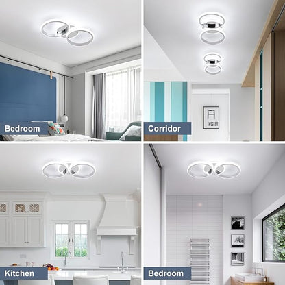 ElDISUNY Modern LED Ceiling Lights, 30W Round Ceiling Lights Fixture for Kitchen, Close to Ceiling Lights for Hallway Bedroom Dining Room,Cool White Light 6000K(Chrome)