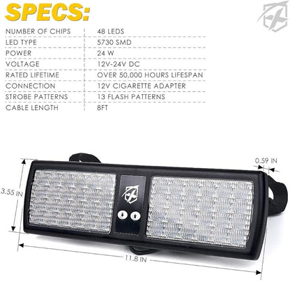 Xprite Red Blue 48LED Visor Strobe Flashing Lights Interior Windshield Sunshield Emergency Warning Lights for Police Volunteer Firefighter Vehicles Trucks