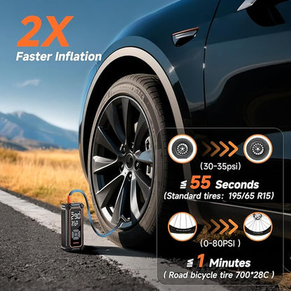 OlarHike Cordless Tire Inflator Portable Air Compressor,150 PSI Bike Pump with LED Light & Digital Pressure Gauge, Dual Power Air Pump for Car Tires, Motorcycle, Bicycle, Ball