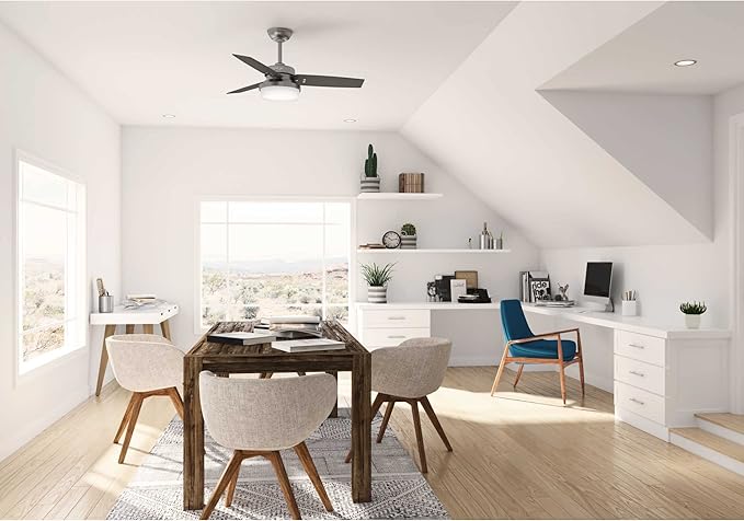 Hunter 44 inch Indoor Ceiling Fan with LED Light and Remote Control - Standard Mount Ceiling Fan, 3 Blades, For Bedroom, Living Room, or Kitchen - Sentinel 50393, Brushed Slate