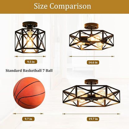 Modern Farmhouse Black Ceiling Light,Industrial Semi Flush Mount Ceiling Lighting Fixture,Hexagonal Hallway Lighting Fixtures for Kitchen,Bedroom,Foyer,Entryway,Laundry Room,1-Light, 9.5 Inch