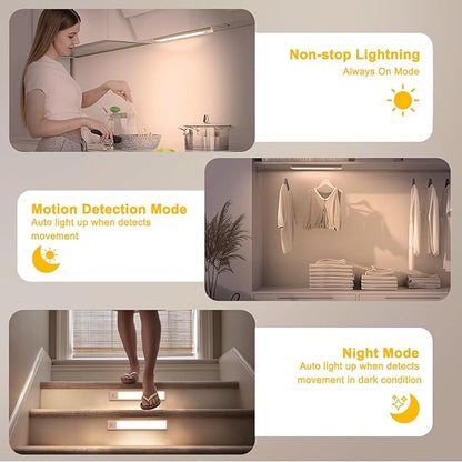 Onforu 9.8" Under Cabinet Lighting, 2000mAh USB-C Rechargeable, Motion Sensor Under Cabinet Lights with 3 Color & Dimmable, Magnetic Under Counter Lights for Kitchen, Closet, 6 Pack