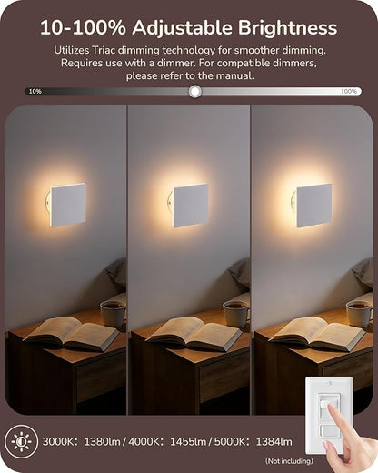 EDISHINE 2 Pack LED Outdoor Wall Lights Exterior/Interior, 3000K-5000K Dimmable Wall Sconce, Small Square Modern Exterior Lighting Fixtures, IP65 Waterproof Aluminum Outside Porch Light, White
