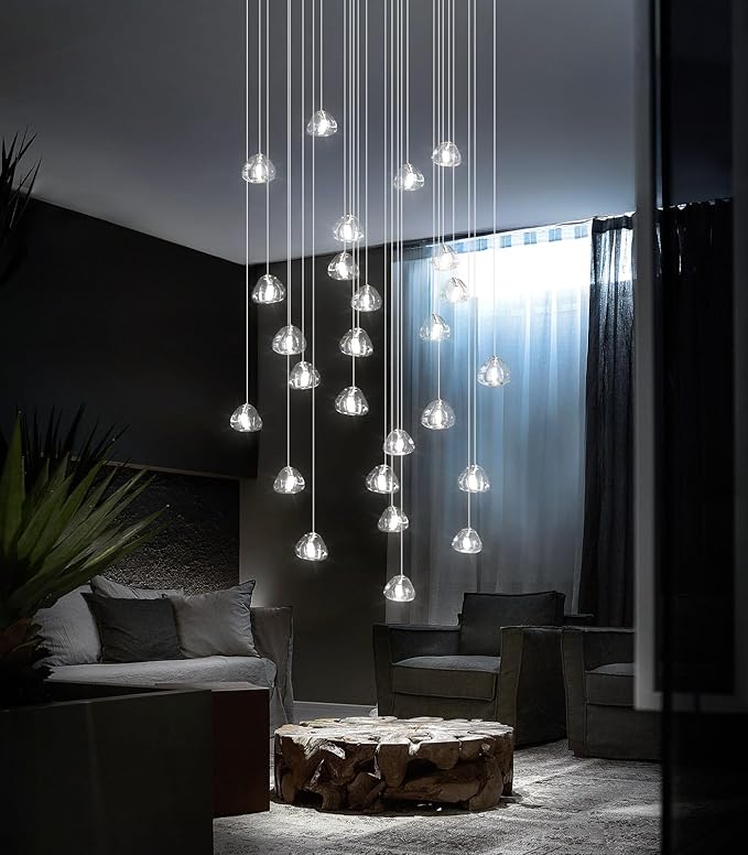 HAIXIANG LED Rectangular Glam Chandeliers for Living Room Dining Room Light Dimmable High Ceiling Pendant Lights Fixtures Lighting 26-Lights Foyer Entryway Lighting Brushed Nickel