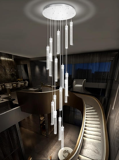 ykolupty H125'' Modern Crystal Chandelier 18-Lights Large Foyer Chandelier Crystal Pendant Ceiling Light for Staircaes Hallway Entrance Silver