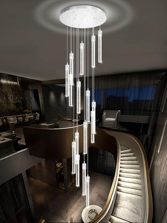 ykolupty H125'' Modern Crystal Chandelier 18-Lights Large Foyer Chandelier Crystal Pendant Ceiling Light for Staircaes Hallway Entrance Silver