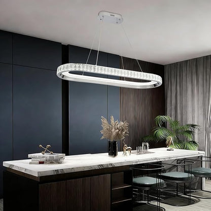 Modern Chandelier Led Crystal Chandelier Light Fixture,Dimmable Modern Led Pendant Light for Kitchen Island Lighting Silver Linear Led Chandelier for Dining Room 3000K-6500K Color Changing
