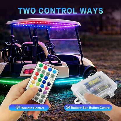 16.4FT Golf Cart Lights Battery Operated RGB+IC Dream Color Led Strip Lights for Golf Cart Canopy Roof Light, Wireless Waterproof Golf Carts Underglow Lights Strip with Remote for EZGO Yamaha Club Car