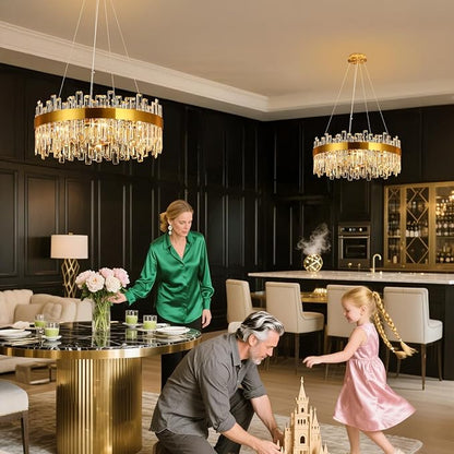 Weesalife 16 Light Gold Crystal Chandelier | Dia 24" Modern Round Crystal Chandeliers for Dining Room | Luxury Ceiling Light Fixture for Living Room | Bedroom | Entryway | Kitchen Island | Foyer