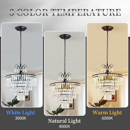 Black Crystal Chandeliers,4 -Lights Modern Crystal Chandelier for Dining Room,4 Tiers Small Chandeliers for Living Room Bedroom Kitchen Entryway E12 Base