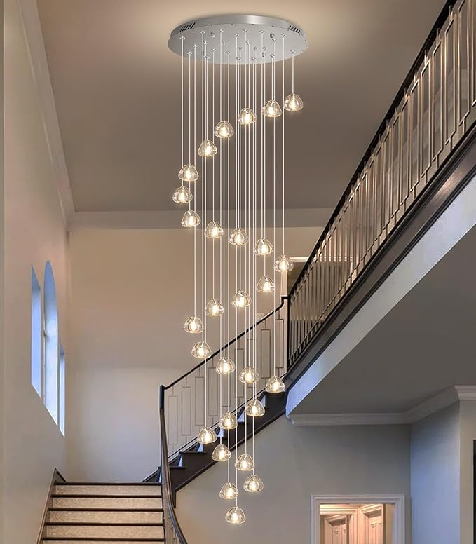HAIXIANG 157 Inches Long Chandelier Bubble Crystal Balls Glam Chandeliers Dimmable Light High Ceiling Pendants Light Adjustable Large Size Lighting Fixtures Antique Gold