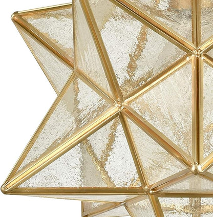 DAYCENT Brass Moravian Star Pendant Lighting Seeded Glass Pendant Lights 13 1/2 inches
