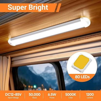 CT CAPETRONIX 12v Led Light Bar Strip, 80leds 1200LM 6.5W DC 12 Volt Led Strip Lights Fixtures with Switch, Enclosed Trailer Lights for RV Interior, Van, Truck Lorry, Camper, Boat, Caravan (4Pcs)
