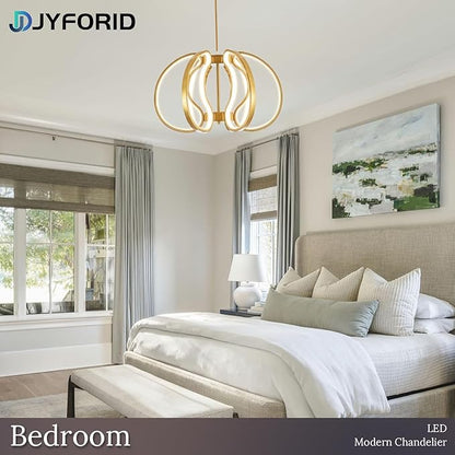 Modern Gold Chandelier with Remote Control, 69W 3-Color Temperature Dimmable LED Chandelier for Dining Room, Hanging Adjustable Pendant Light for Living Room Kitchen Foyer Entryway
