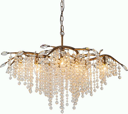 Vezzio Tree Branch Chandelier for Dining Room, 8-Light Bronze Farmhouse Crystal Light Fixture, 35" Adjustable Rustic Pendant Light for Kitchen Island Living Room Entryway Foyer