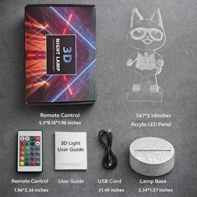 3D Night Light, 16 Color Changing Cartoon USB Desk Lamp Illusion Lighting with Remote Control for Home Decor Gift for Kids. (Raymond)
