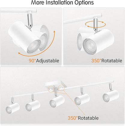BoostArea Track Lighting Fixtures Ceiling, 5 Light White Track Light with Rotatable Light Heads, Modern Track Lighting Fixtures Ceiling for Kitchen/Living Room,GU10 Bulb Not Included