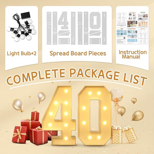 imprsv 3FT 40 Light Up Numbers Large Marquee Numbers, Big Numbers 40 with Lights 40th Birthday Anniversary Decorations for Women Men