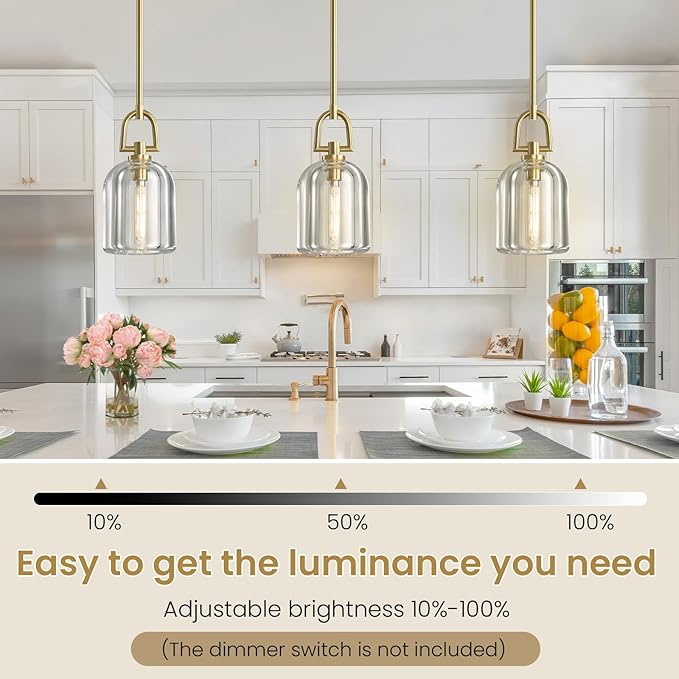 2 PCS of K9 Crystal Pendant Light with Brass Rod,5.1" Dimmable Contemporary Cylinder Light Above Dining Table,Modern Ceiling Hanging Lighting for Bedroom E12 Bulbs Included