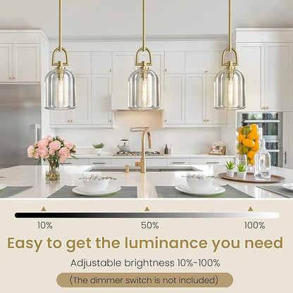 2 PCS of K9 Crystal Pendant Light with Brass Rod,5.1" Dimmable Contemporary Cylinder Light Above Dining Table,Modern Ceiling Hanging Lighting for Bedroom E12 Bulbs Included