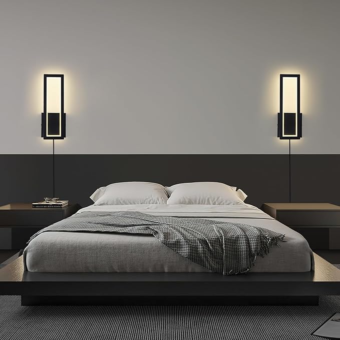 Modern Wall sconces Set of Two Indoor LED Simple Wall Fixture Black Plug in Wall Lights for Living Room Bedroom Hallway Stairs