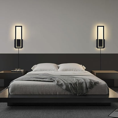 Modern Wall sconces Set of Two Indoor LED Simple Wall Fixture Black Plug in Wall Lights for Living Room Bedroom Hallway Stairs