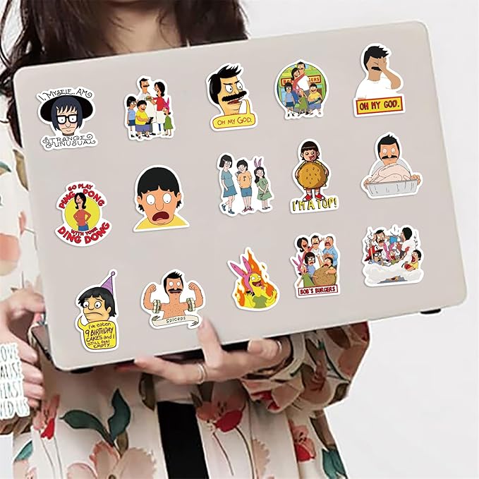 50pcs Bob's Burgers Stickers for Teens Adult, Waterproof Vinyl Cartoon Movie Decal for Water Bottle Skateboard Guitar Travel Case Bike Laptop,Car Bumper,Luggage,Phone (bob)