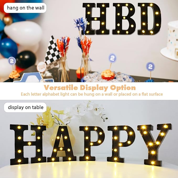 Led Marquee Letters, 8.58 Inch Black Light Up Letters, Small Led Letter Lights, Battery Powered Lighted Letterfor Table, Party, Birthday, Christmas Decor (Black, Letter F)