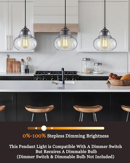 ELYONA 8 Inch Pendant Light Fixtures Seeded Bubble Glass Hanging Light Industrial Pendant Lighting for Kitchen Island Farmhouse Bar Bathroom Dining Room Oil Rubbed Bronze Finish