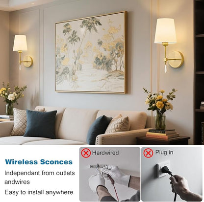 Wireless Wall sconces Set of Two,10000 Mah Battery Operated Wall Sconce with Remote,Dimmable 12 RGBS Rechargeable Wall Sconce,Cordless sconces wall decor set of 2 for Living Room,Bedroom (Gold)