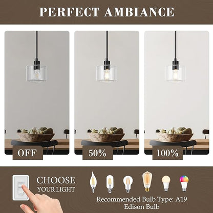 Black Pendant Lights Kitchen Island, 1-Light Modern Clear Glass Hanging Light Fixtures with Rods, Mini Kitchen Pendant Lighting Over Island for Sink Bathroom, OS-YQ8153-1PBKC