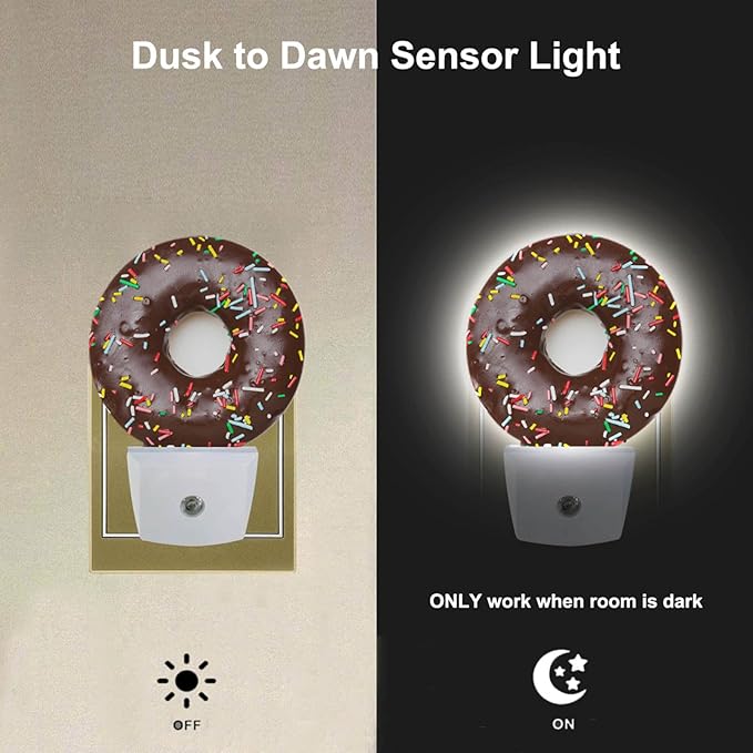 EKOBLA Donut Plug-in Night Light, Chocolate Dessert Snack LED Nightlight for Kids, 0.5W for Stairway, Hallway & Bedroom